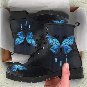 Combat Boots Blue butterfly Women's Vegan Leather Boots