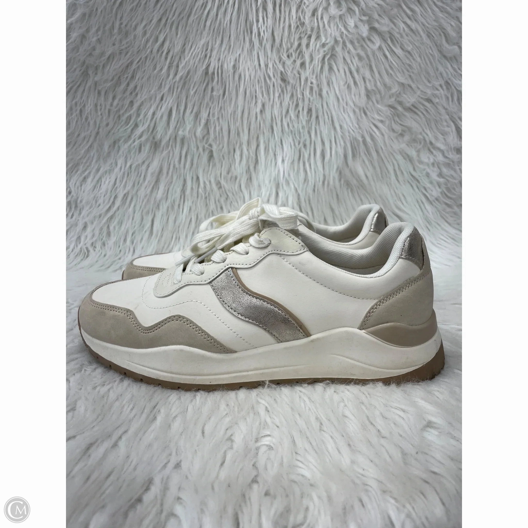 Lace Up System Low   Top Style Shoes Sneakers By Time And Tru In Cream & Grey, Size: 10