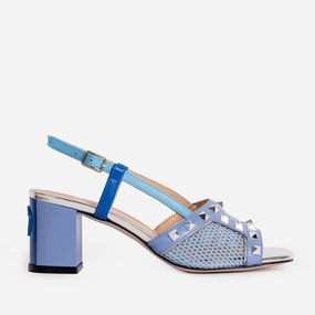 The Linea Blue Leather Women Slingback Shoe Handcrafted Stitching Detail heel cup