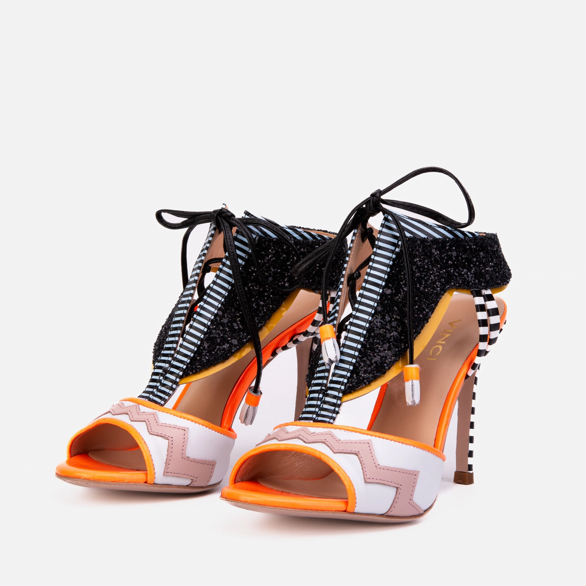 The Santa Amaro Orange Glitter Leather Women Sandal Contoured Heel Cup Zero Weight