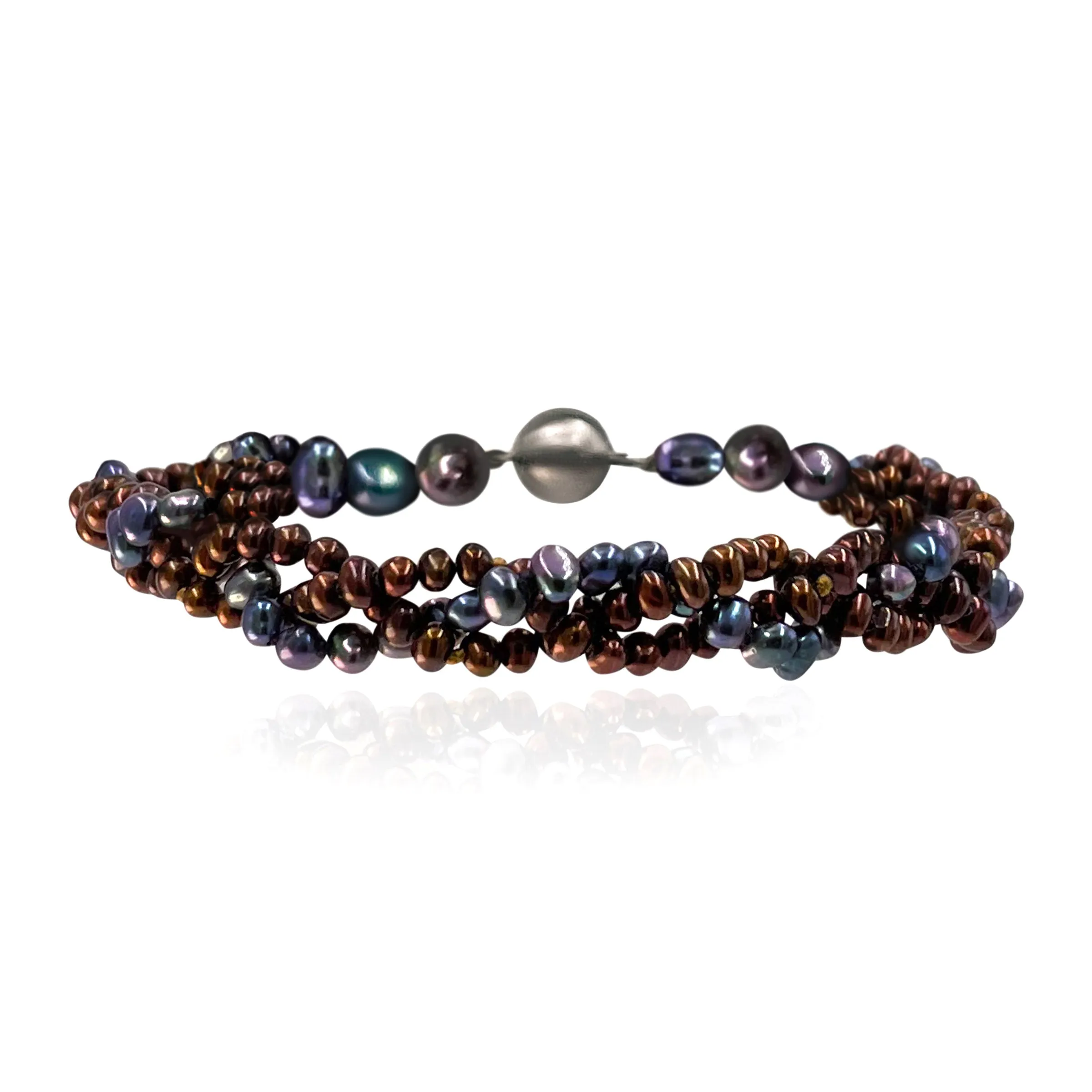 Copper & Black Freshwater Pearl 'Éclat' Tress Bracelet