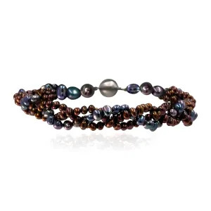 Copper & Black Freshwater Pearl 'Éclat' Tress Bracelet