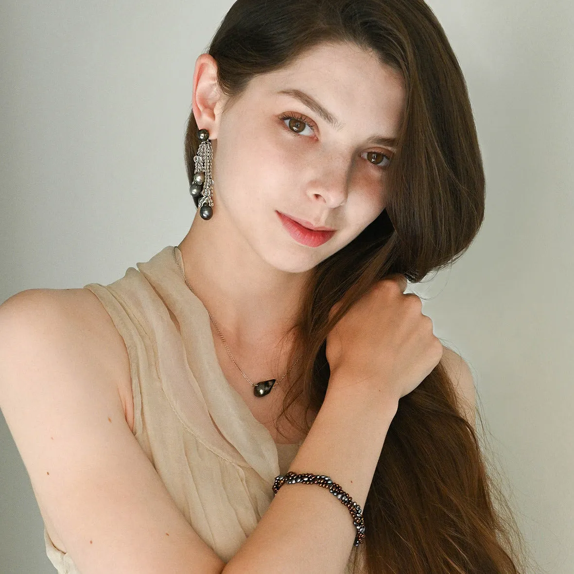 Copper & Black Freshwater Pearl 'Éclat' Tress Bracelet