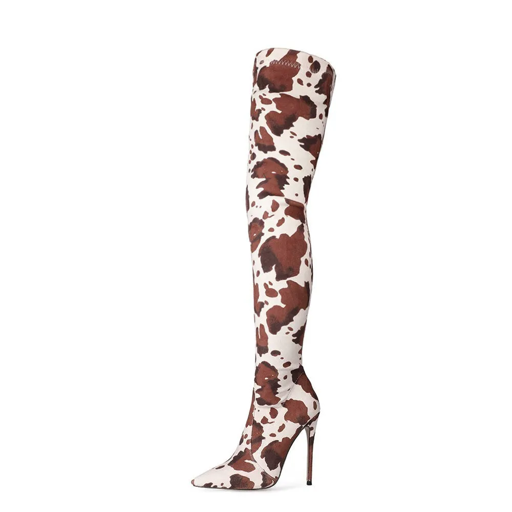 Cow Print Stiletto Over-the-knee Boots