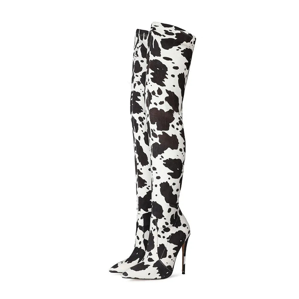 Cow Print Stiletto Over-the-knee Boots