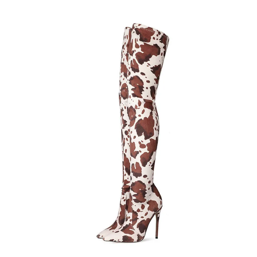Cow Print Stiletto Over-the-knee Boots