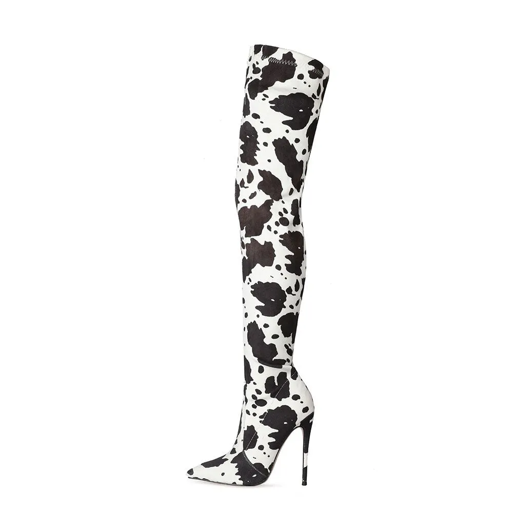 Cow Print Stiletto Over-the-knee Boots