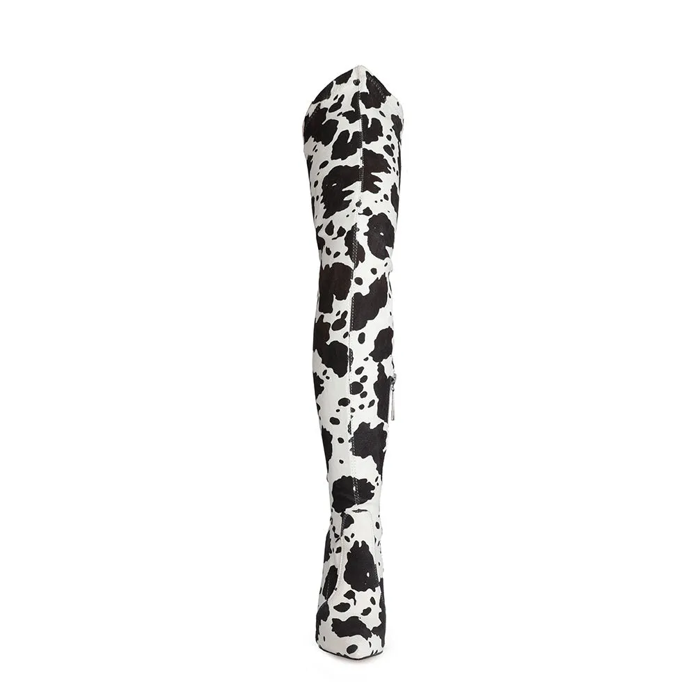 Cow Print Stiletto Over-the-knee Boots