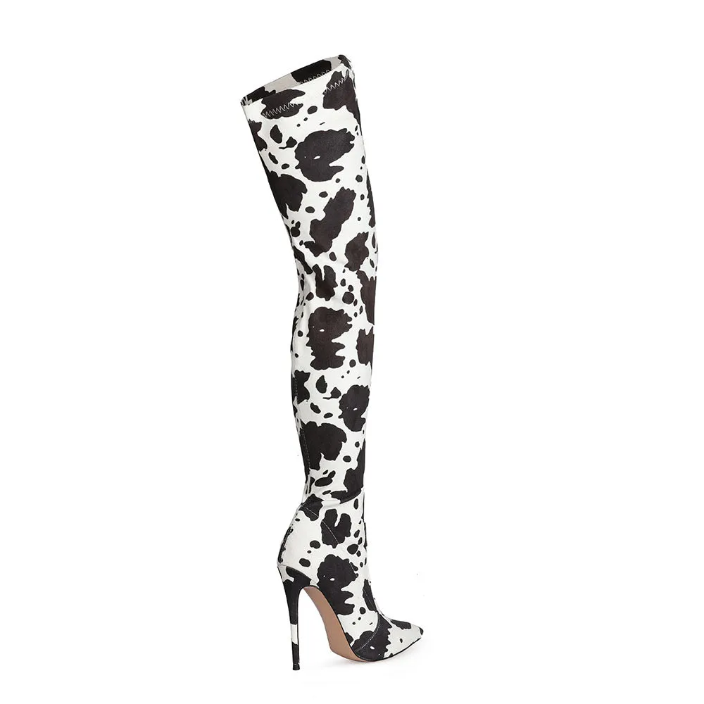 Cow Print Stiletto Over-the-knee Boots