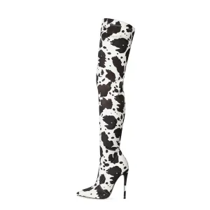 Cow Print Stiletto Over-the-knee Boots