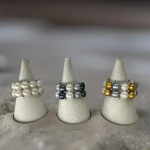 Cultured Freshwater Pearl Stretch Double Band Ring
