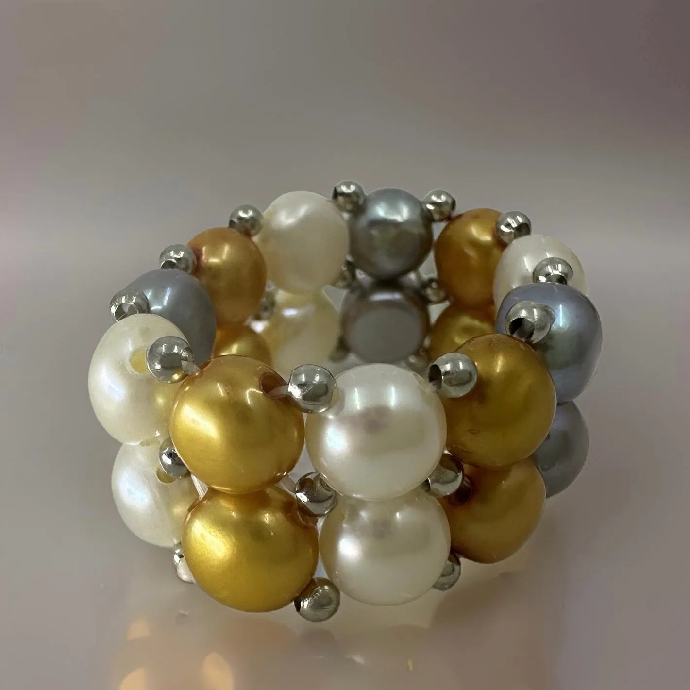 Cultured Freshwater Pearl Stretch Double Band Ring