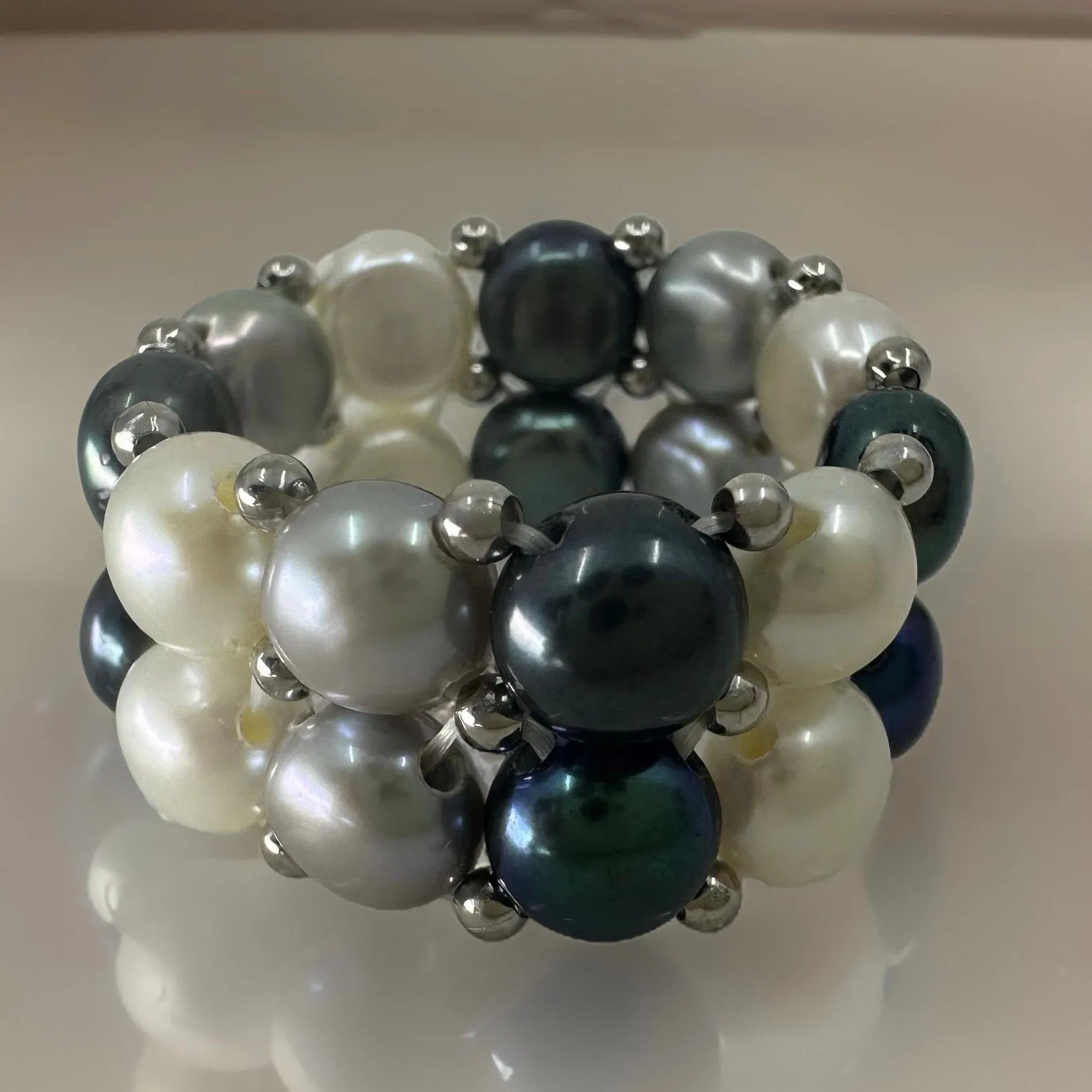Cultured Freshwater Pearl Stretch Double Band Ring