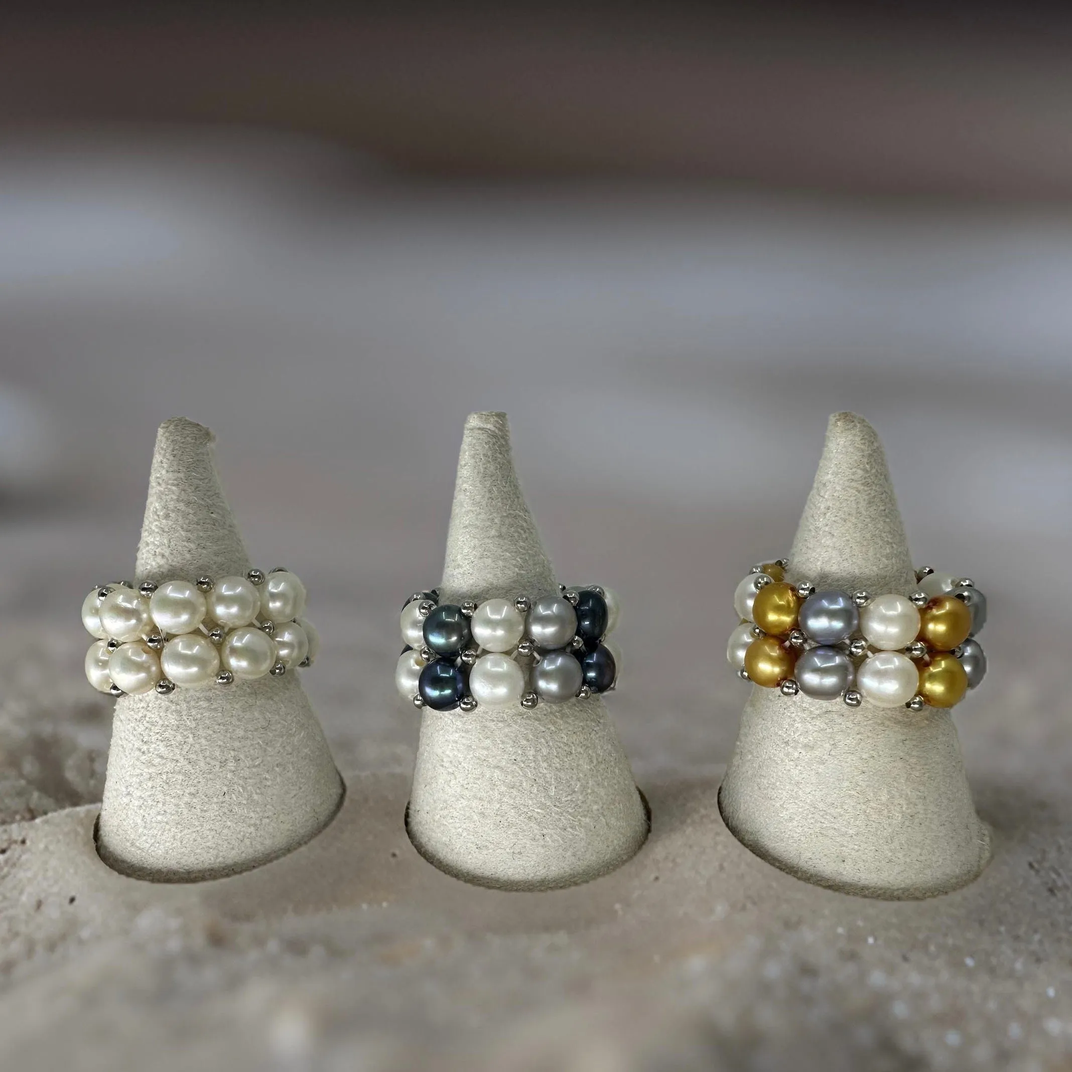 Cultured Freshwater Pearl Stretch Double Band Ring