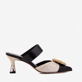 Active Feet Footwear for Summer The Valencia Black & Cream Jewel Heel Women's Mule Sandal