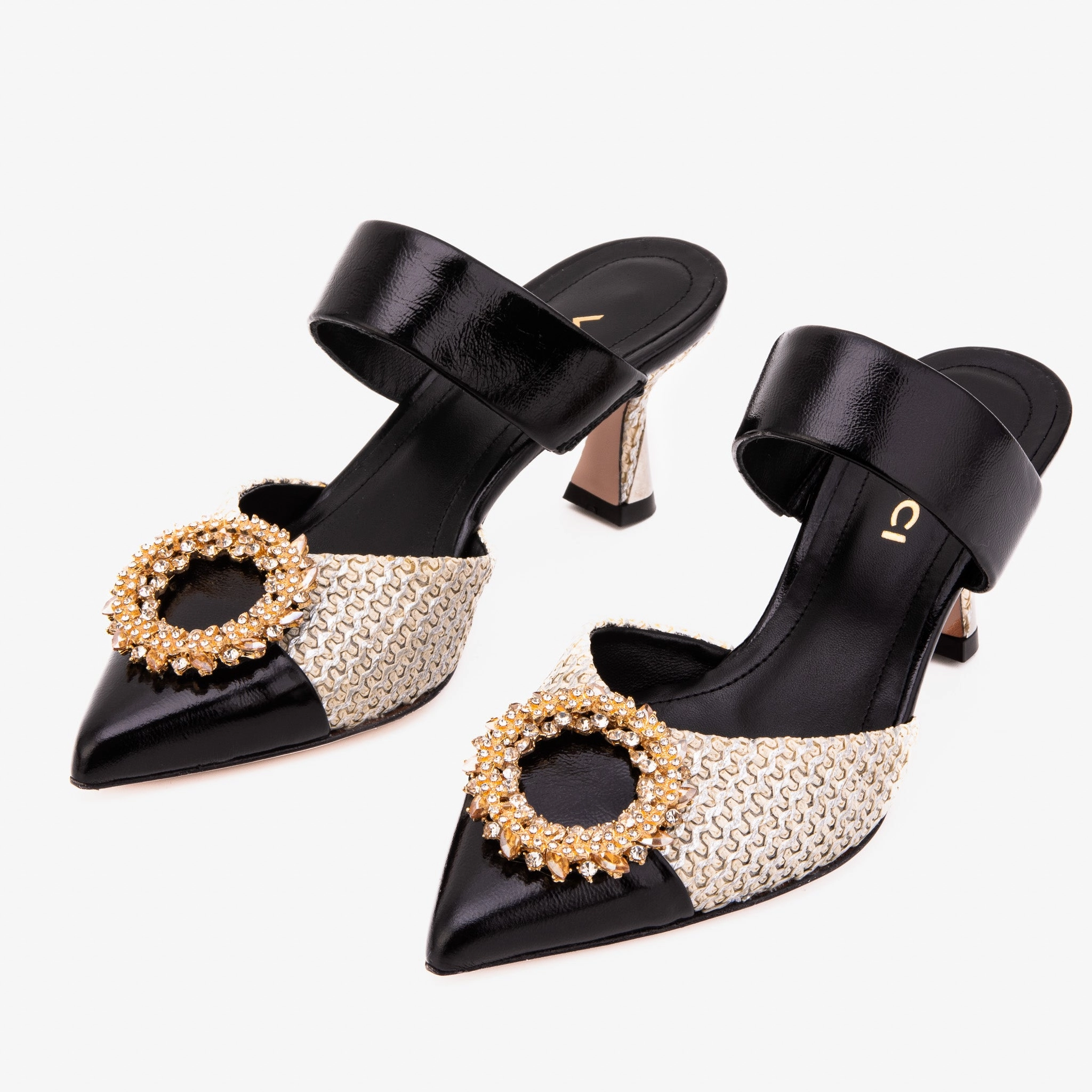 The Valencia Black & Cream Jewel Heel Women's Mule Sandal Seaside Stroll