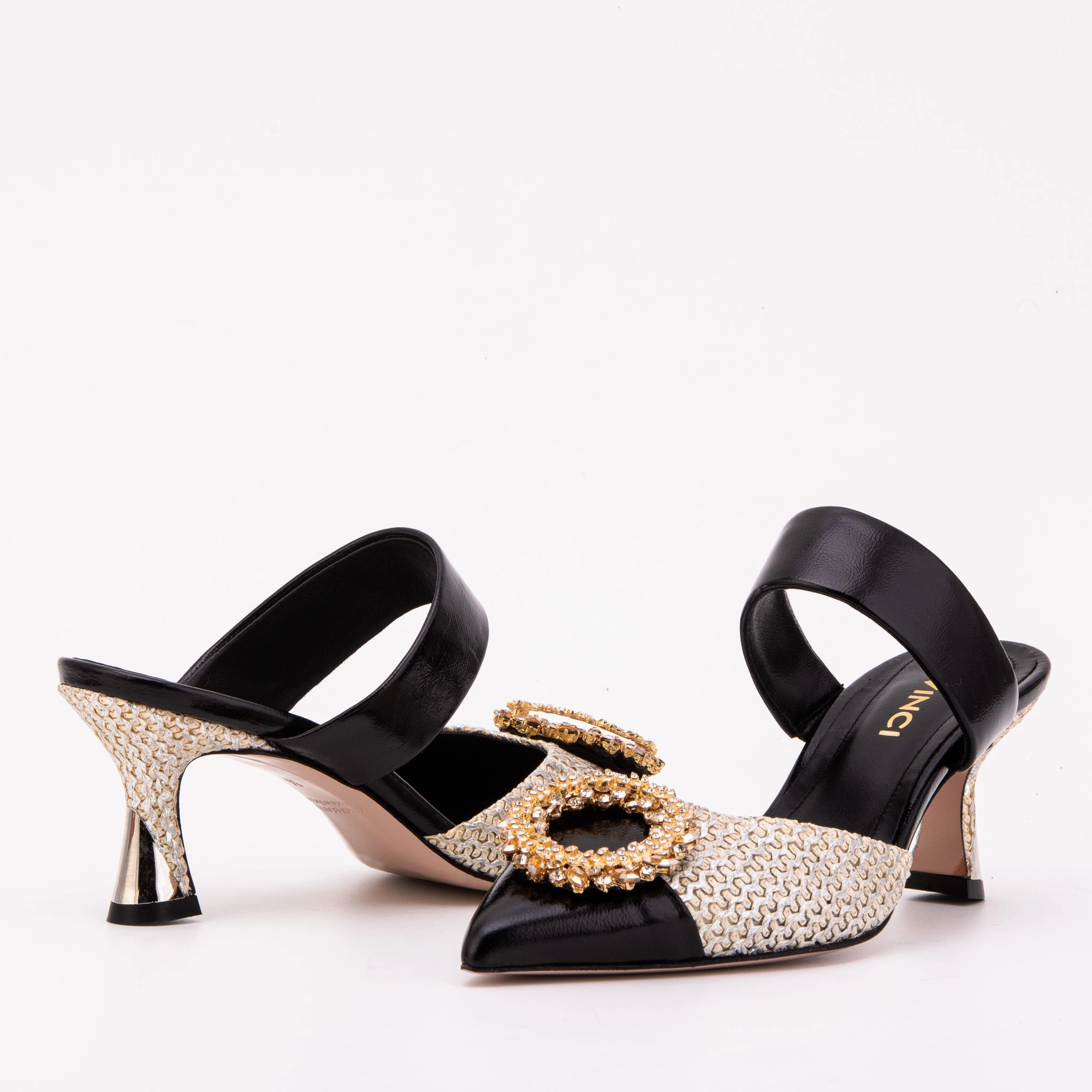 Step Easy Neon Glow The Valencia Black & Cream Jewel Heel Women's Mule Sandal