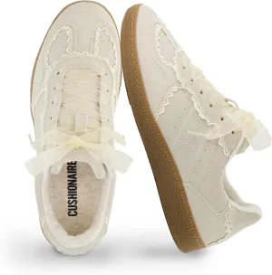CUSHIONAIRE Belinda Womens Lace Detail Casual Sneakers  Elegant Ribbon Lace-Up Shoes with Memory Foam