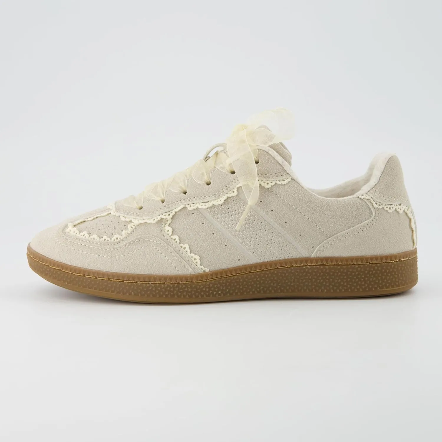 CUSHIONAIRE Belinda Womens Lace Detail Casual Sneakers  Elegant Ribbon Lace-Up Shoes with Memory Foam