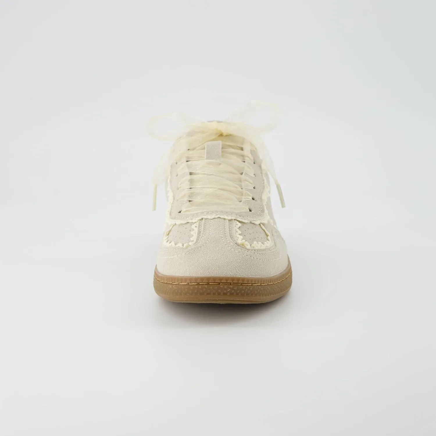 CUSHIONAIRE Belinda Womens Lace Detail Casual Sneakers  Elegant Ribbon Lace-Up Shoes with Memory Foam