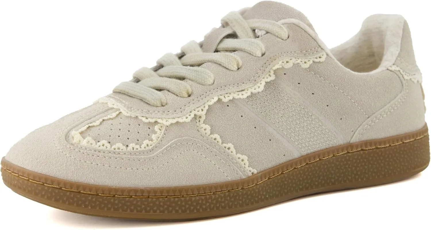 CUSHIONAIRE Belinda Womens Lace Detail Casual Sneakers  Elegant Ribbon Lace-Up Shoes with Memory Foam