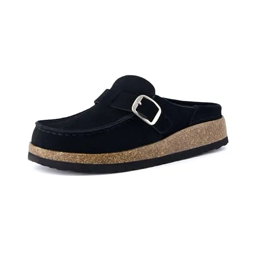 CUSHIONAIRE Women's Hobby Genuine Leather Cork Footbed Clog with  Comfort