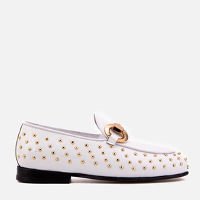 The Jupiter  Shoe White Spike Leather  Bit Dress Loafer Limited Edition Women  Shoe Breathable Elastic Material