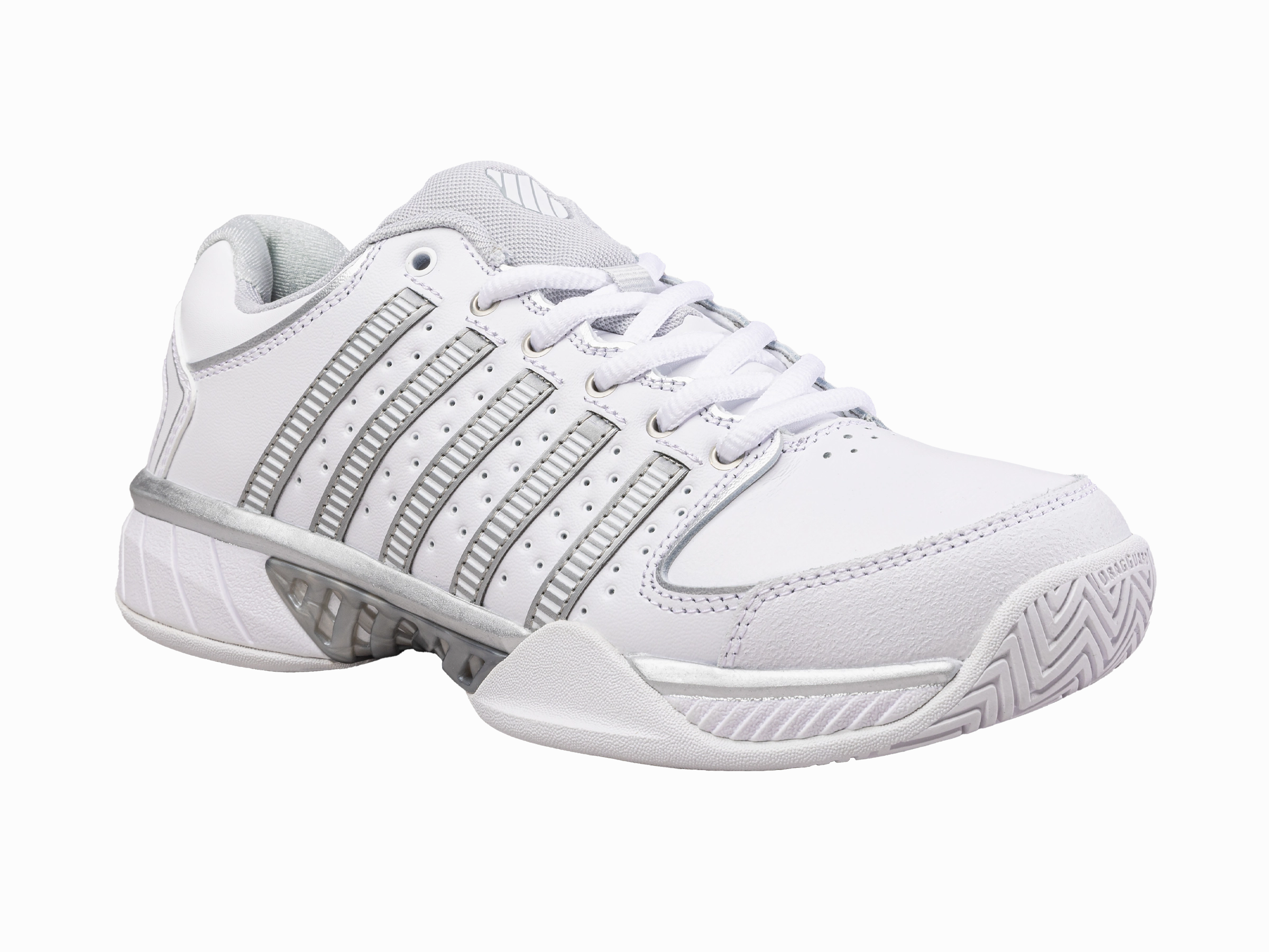 93379-107-M | WOMENS HYPERCOURT EXPRESS LEATHER | WHITE/SILVER/GLACIER GRAY Wear Resistant Outsole