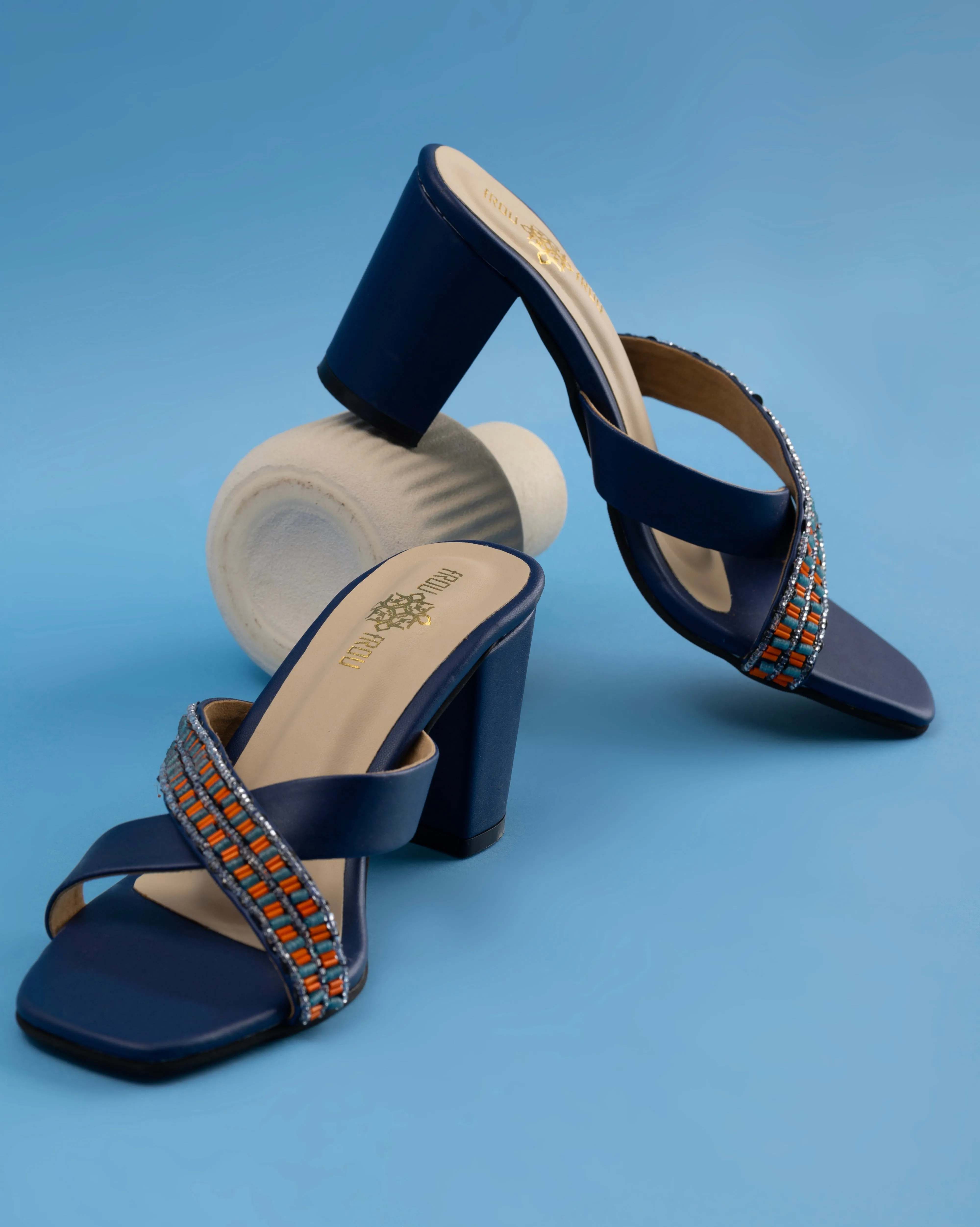 Dark Blue Alzena Cross Strap Heels