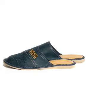 Dark Blue Leather Slippers | K-230