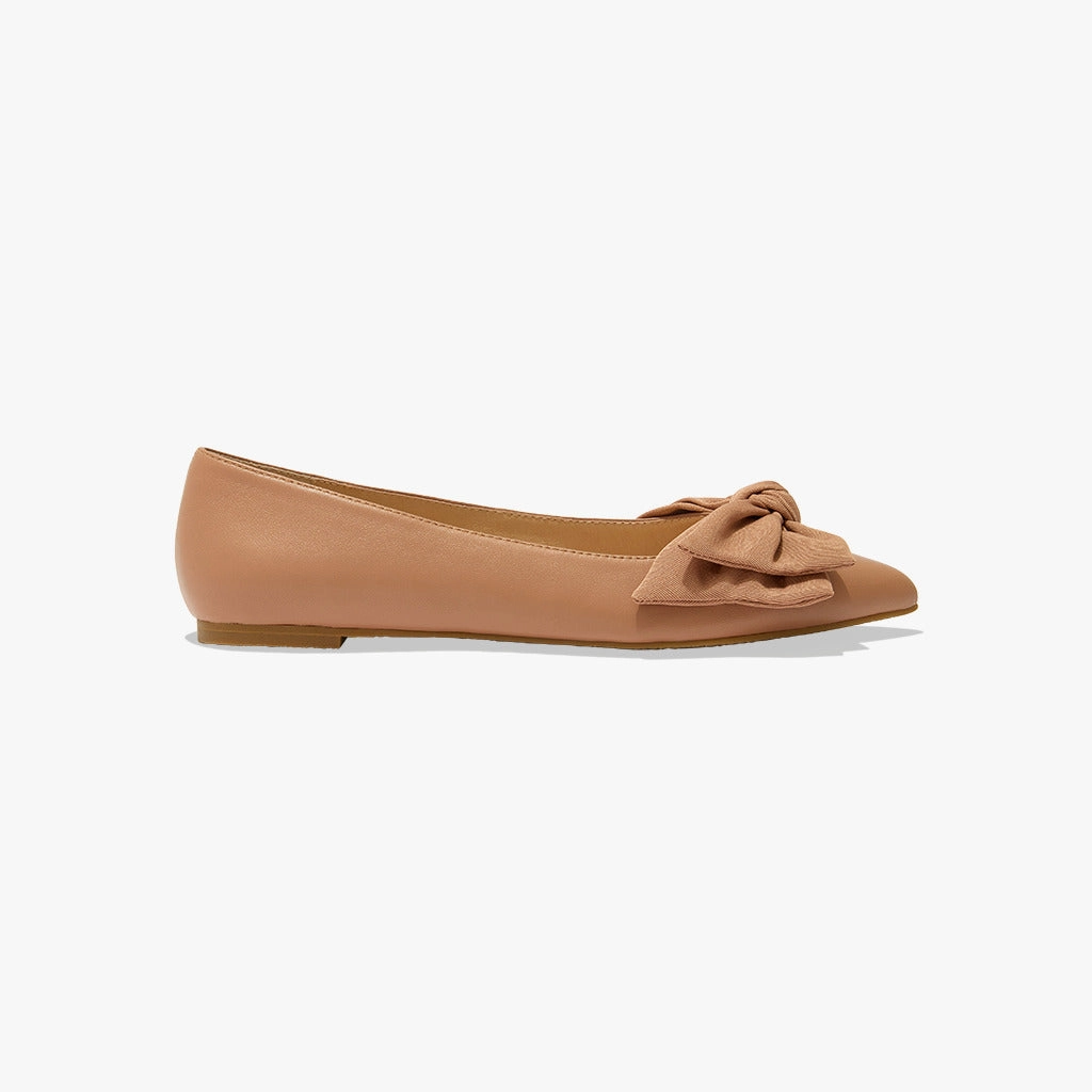 Elastic Material Debra Leather Bow Ballet Flat