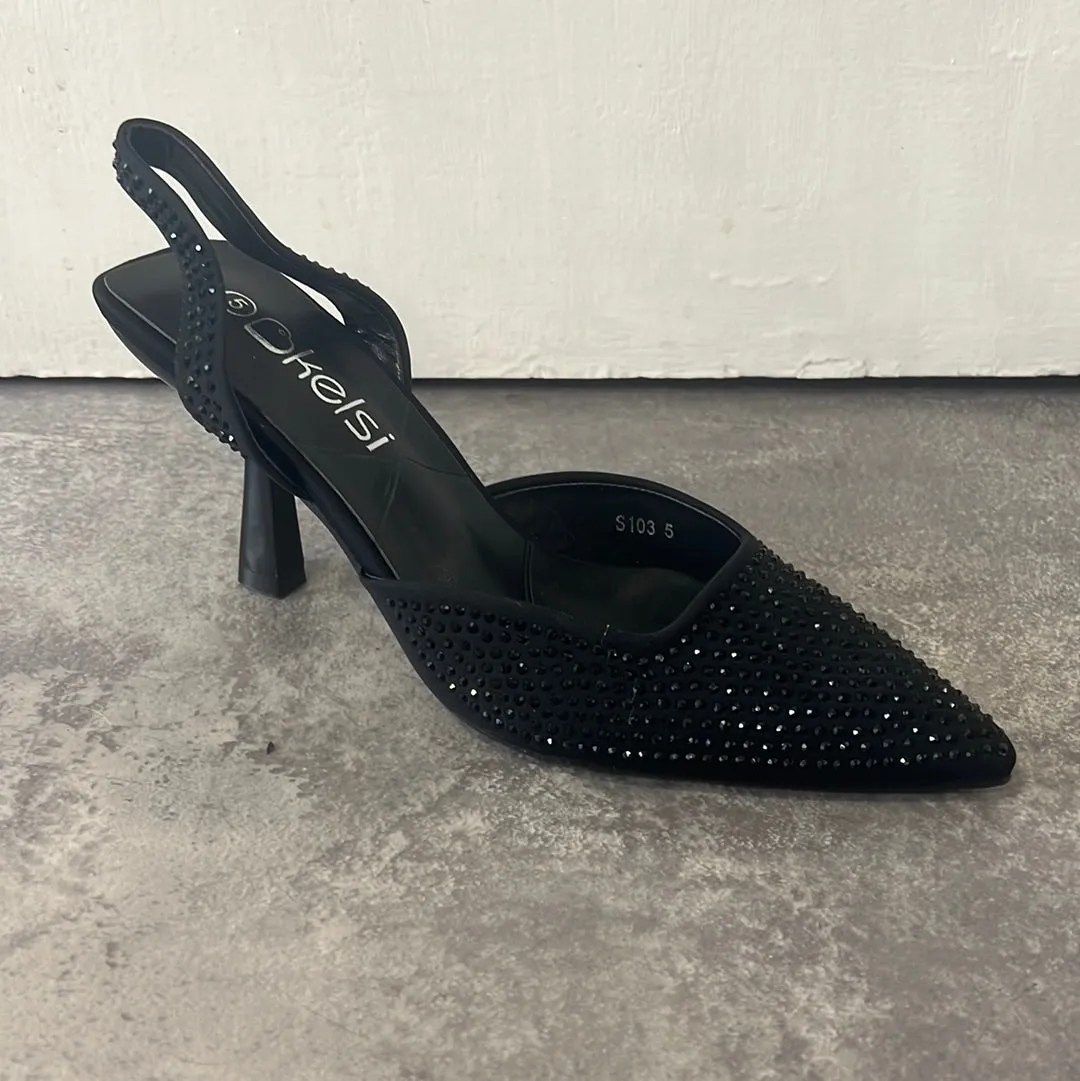 Diamanté slingback  shoe  black