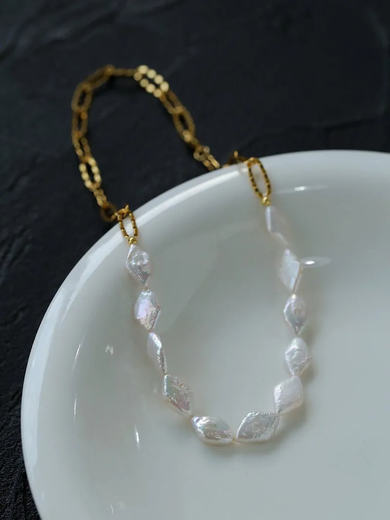 Diamond-Shaped Baroque Pearl Chain Necklace