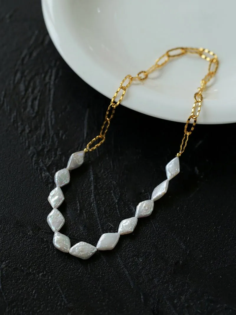 Diamond-Shaped Baroque Pearl Chain Necklace