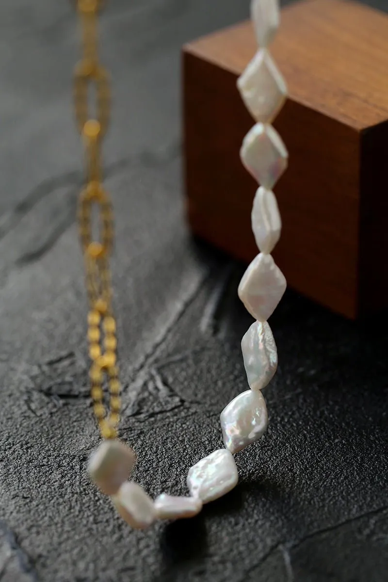 Diamond-Shaped Baroque Pearl Chain Necklace