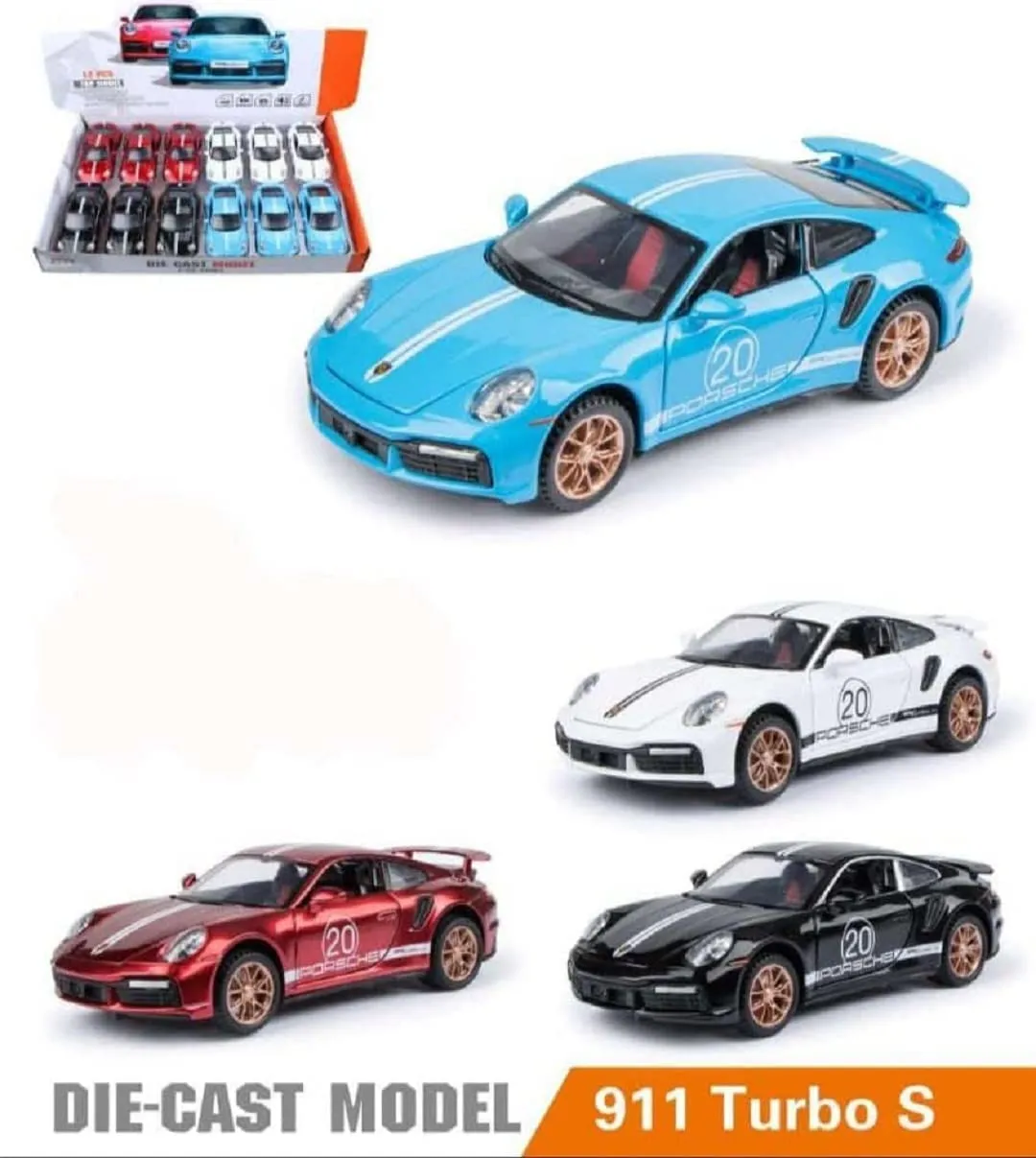 DIE-CAST CAR 1:32 PORCHE TURBO 911 DIECAST METAL PULLBACK TOY CAR WITH OPENABLE DOORS, LIGHT MUSIC BOYS GIFTS TOYS FOR KIDS{MULTICOLOR}