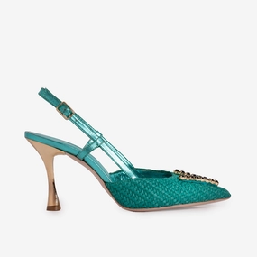 Quick Drying Strap Locking Mechanism The Luna Turquoise Leather Slingback Women Sandal