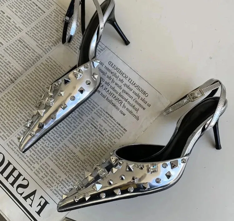 Edgy Rivet Sling-back Pumps