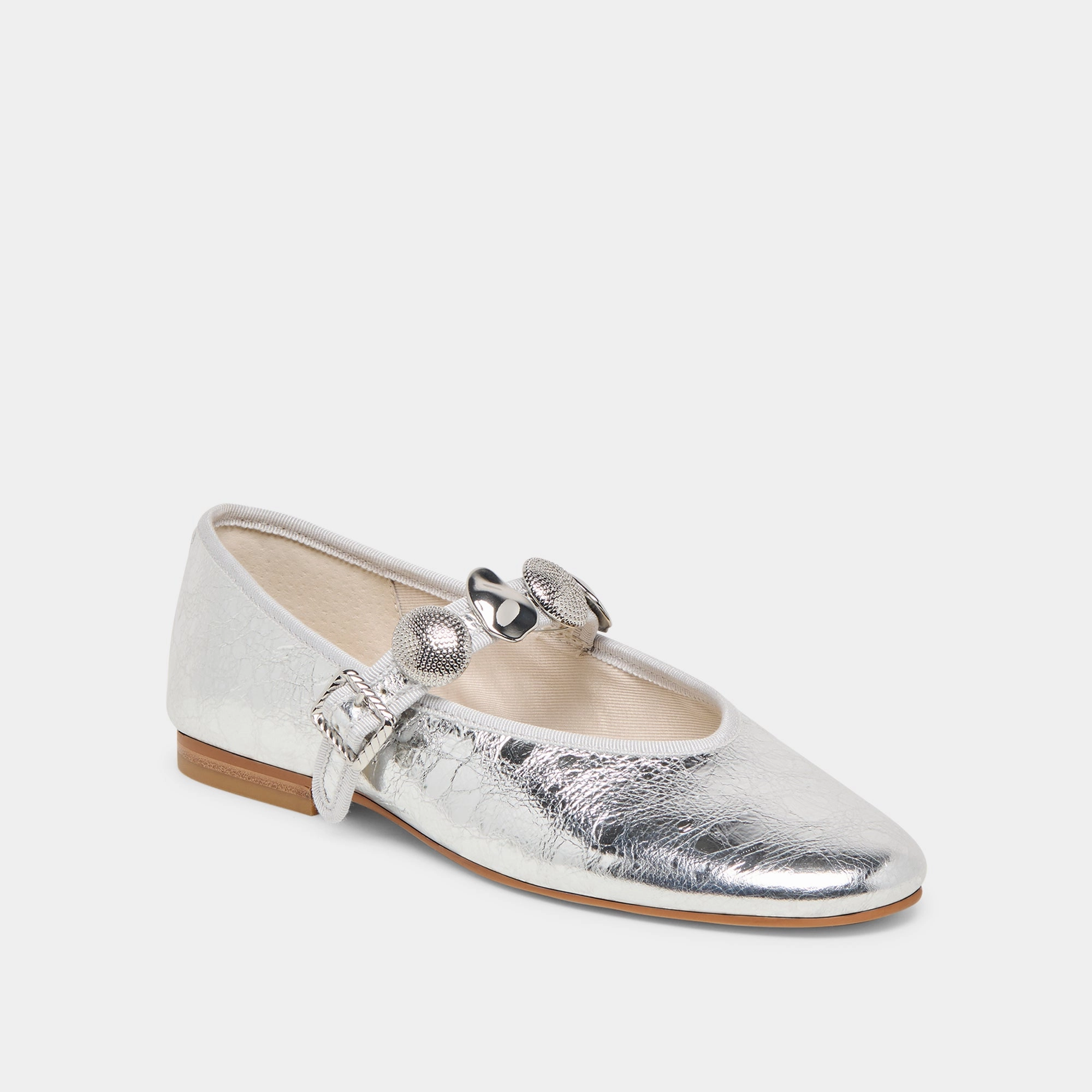 Drink Fest buckle RELAN BALLET FLATS SILVER DISTRESSED LEATHER