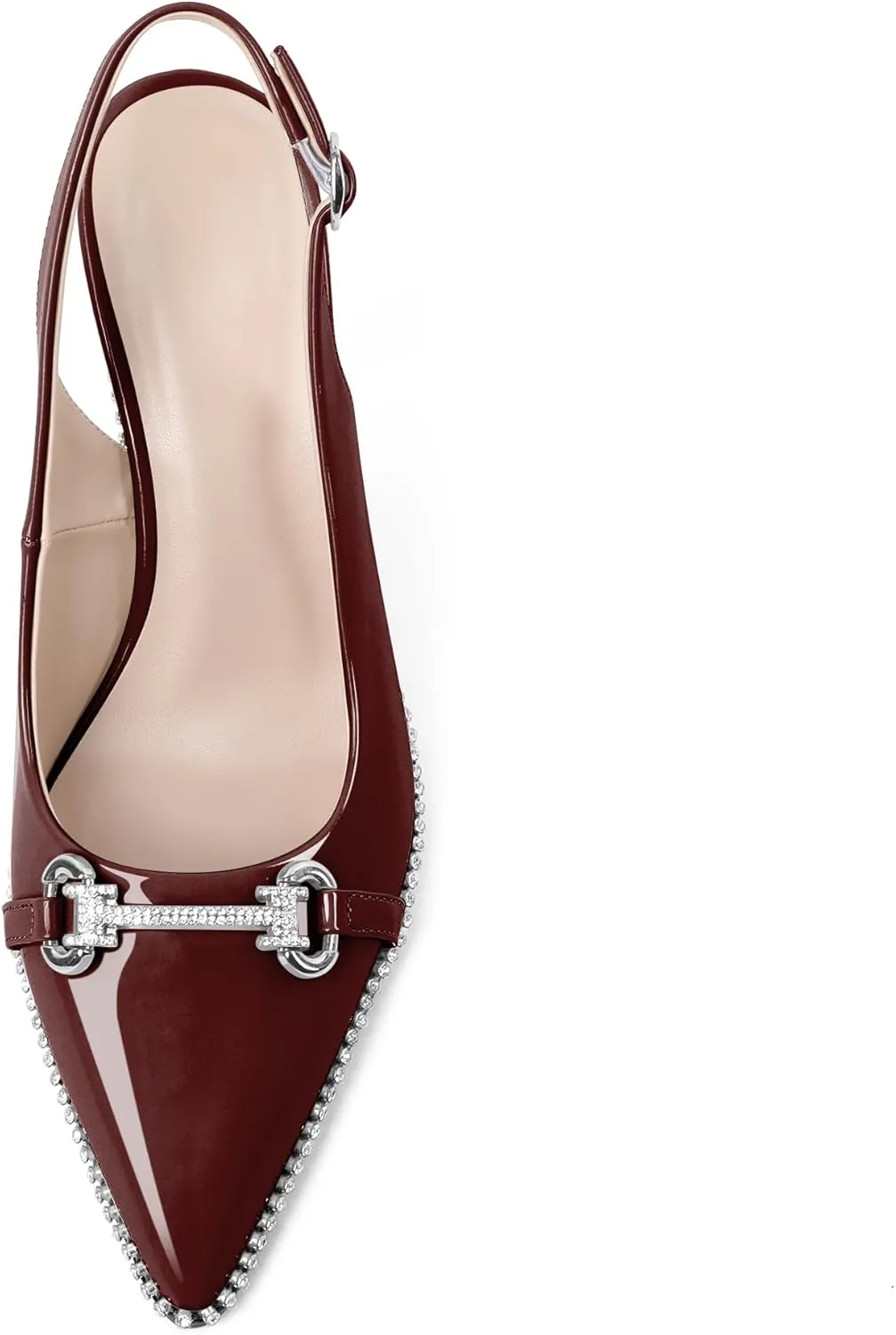 Eldof Women Slingbacks High Heel Pumps Closed Pointed Toe Beaded Rhinestone Slip On Stilettos Dress Pumps Shoes 3.5 Inches