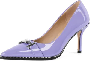 Eldof Women's High Heel Pumps Pointed Toe Slip On Metallic Buckle Stiletto Heels Studed Beaded Pumps Shoes Women 3.5 Inches