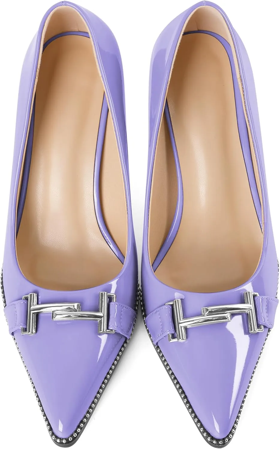 Eldof Women's High Heel Pumps Pointed Toe Slip On Metallic Buckle Stiletto Heels Studed Beaded Pumps Shoes Women 3.5 Inches