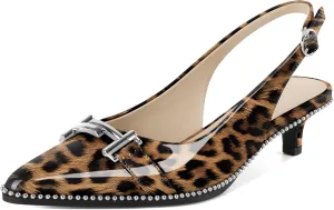 Eldof Womens Kitten Heel Pumps Pointed Toe Slingback Beaded Pumps Shoes Women Dress Low Heels with Silver Buckle 1.5 Inches