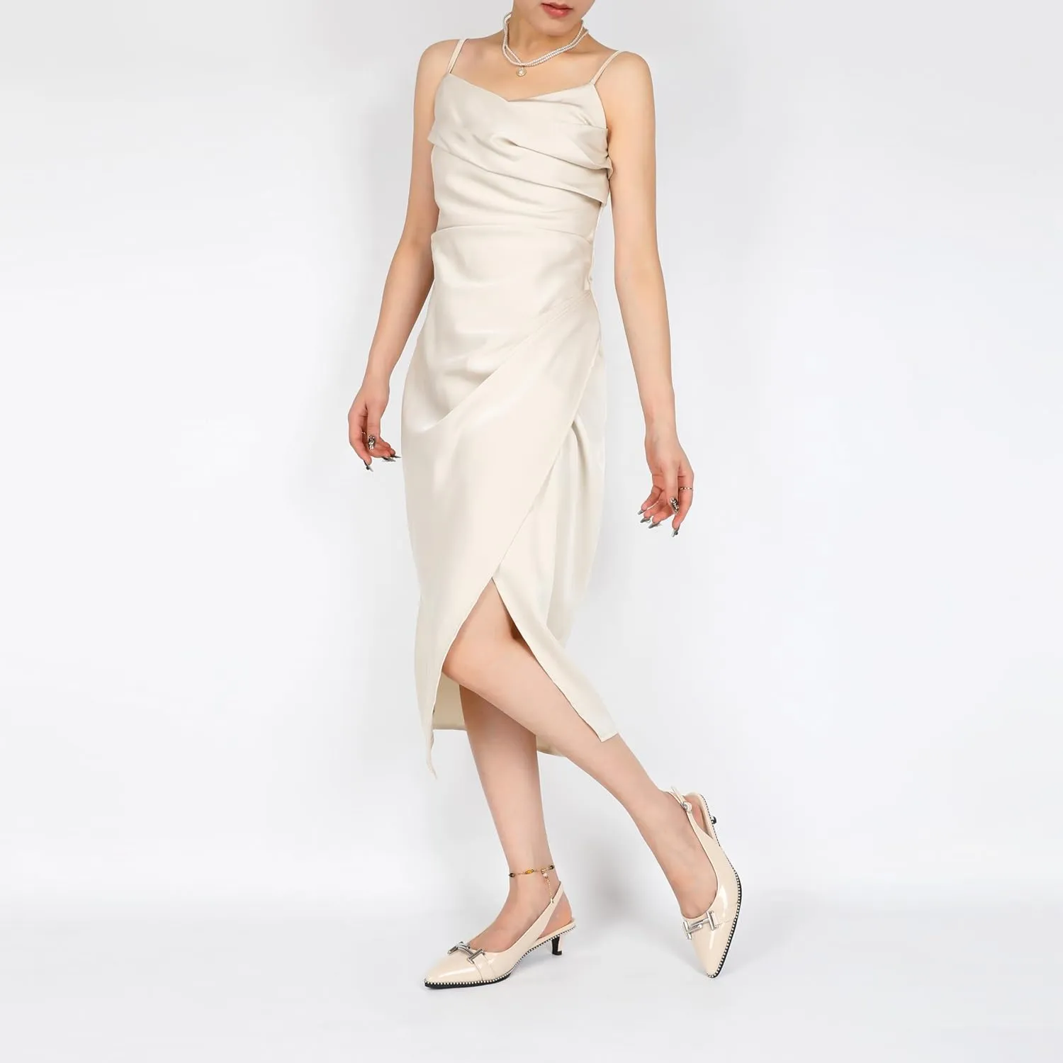 Eldof Womens Kitten Heel Pumps Pointed Toe Slingback Beaded Pumps Shoes Women Dress Low Heels with Silver Buckle 1.5 Inches