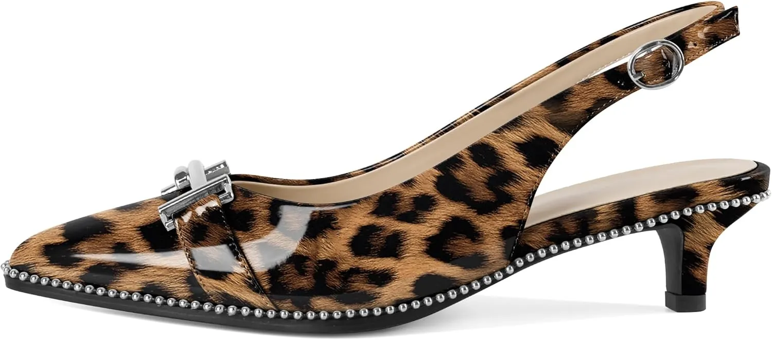 Eldof Womens Kitten Heel Pumps Pointed Toe Slingback Beaded Pumps Shoes Women Dress Low Heels with Silver Buckle 1.5 Inches