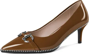 Eldof Women's Kitten Heel Pumps Pointed Toe Slip On Buckle Strap Low Heel Beaded Pumps Shoes2.5 Inches