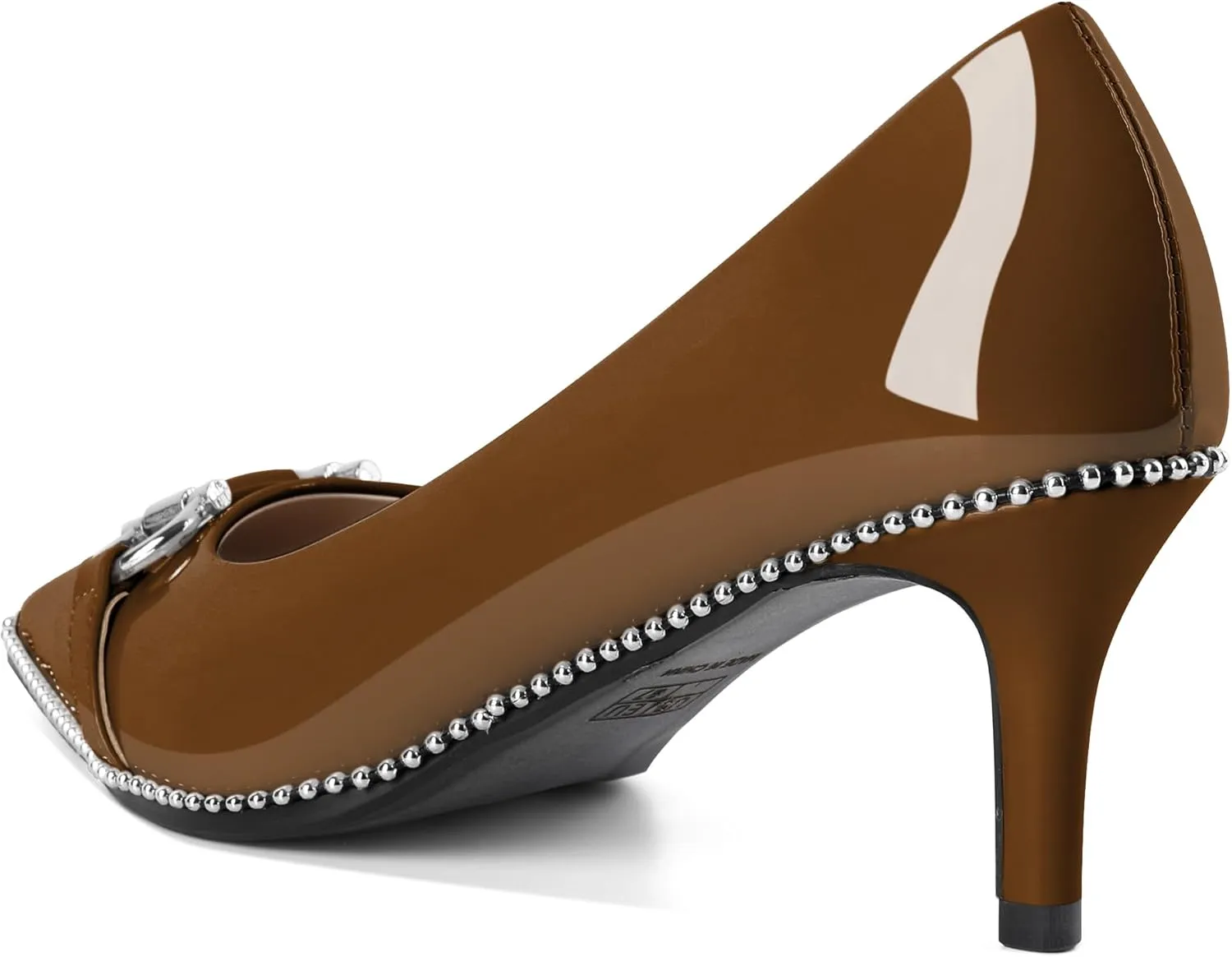Eldof Women's Kitten Heel Pumps Pointed Toe Slip On Buckle Strap Low Heel Beaded Pumps Shoes2.5 Inches