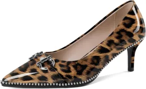 Eldof Women's Kitten Heel Pumps Pointed Toe Slip On Buckle Strap Low Heel Beaded Pumps Shoes2.5 Inches