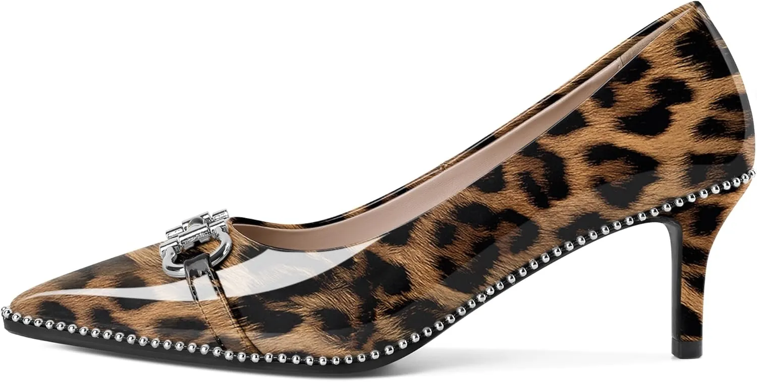 Eldof Women's Kitten Heel Pumps Pointed Toe Slip On Buckle Strap Low Heel Beaded Pumps Shoes2.5 Inches