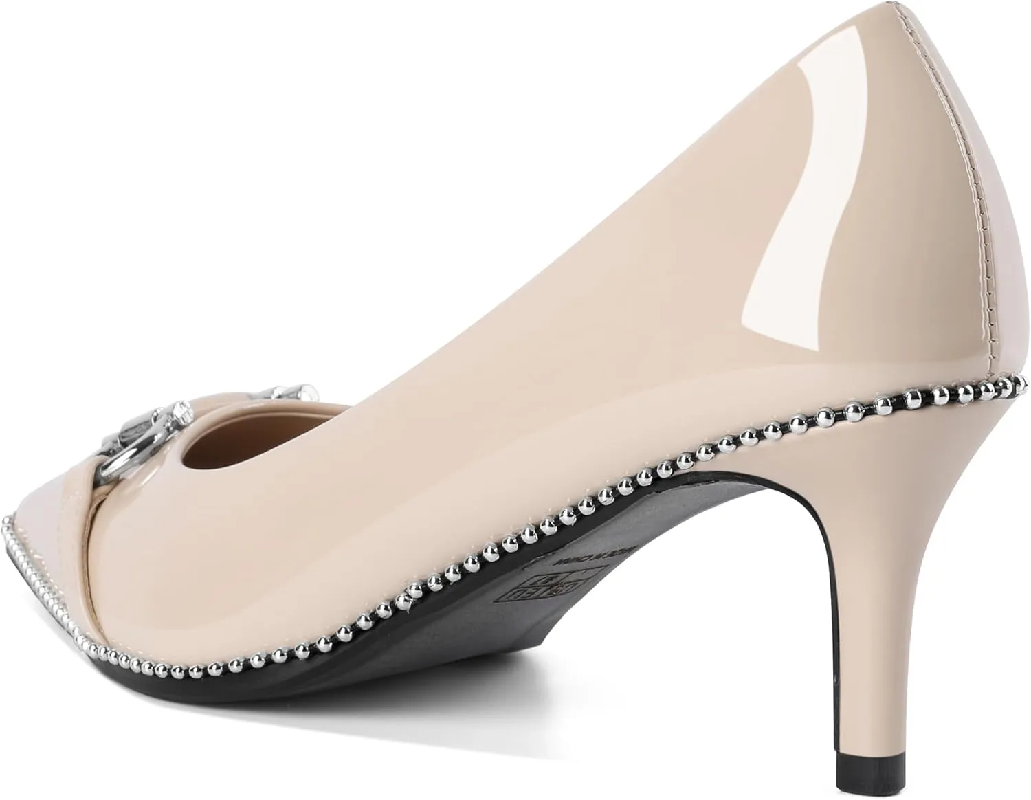 Eldof Women's Kitten Heel Pumps Pointed Toe Slip On Buckle Strap Low Heel Beaded Pumps Shoes2.5 Inches